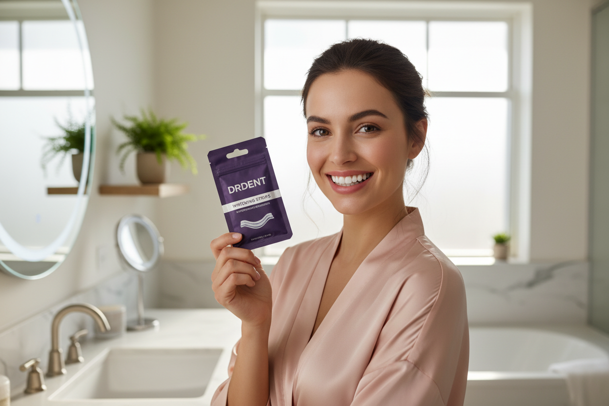 Femme souriante avec produit